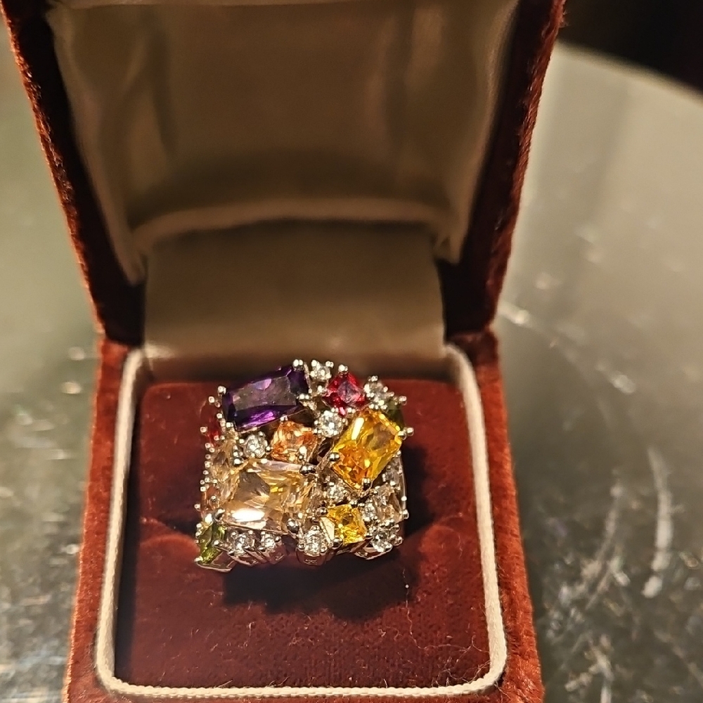 Multicolor Gemstone Cocktail Ring - image 1